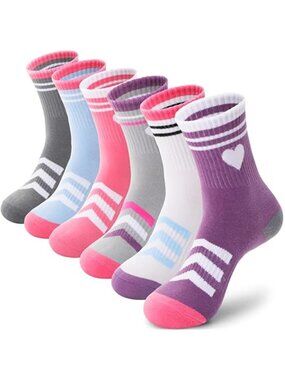 6 Pairs Kids Girls Athletic Cotton Socks Crew Socks